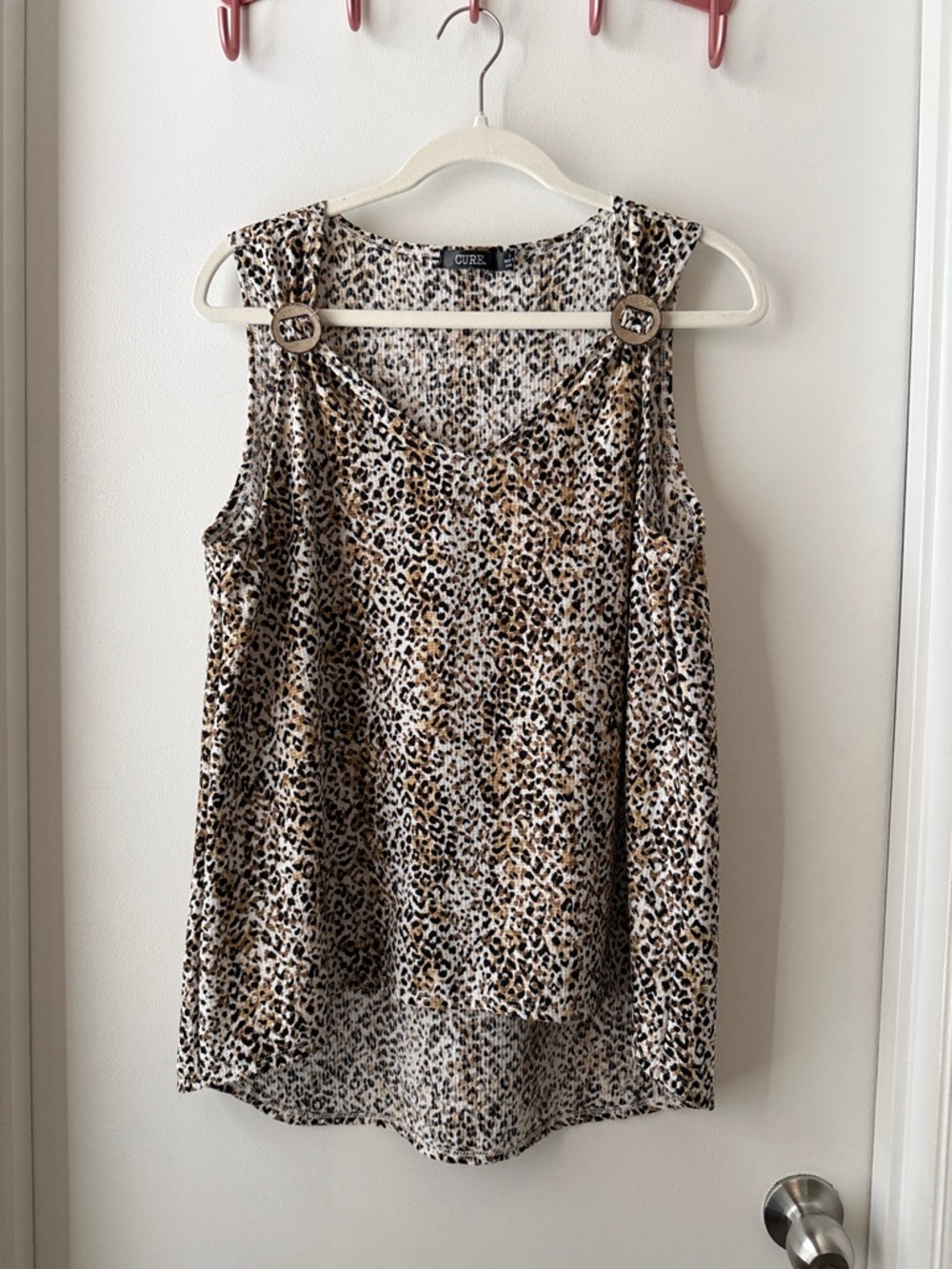 CURE Leopard-Print V-Neck Sleeveless Cami in Tan & Black